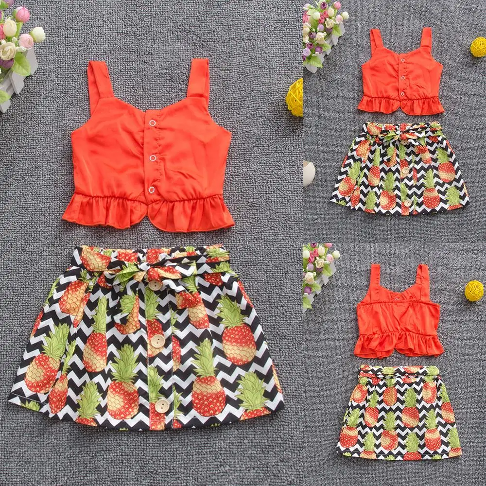 CYSINCOS 2020 Summer Toddler Pineapple Print Suits For Baby Clothes Set Kids Girls Sleeveless Camisole Top T-shirt Skirt Outfits | Мать и