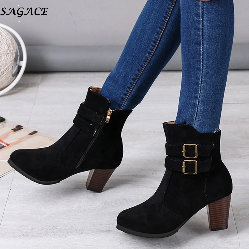 SAGACE короткие Женские ботильоны Модная обувь с заостренным носком на высоком