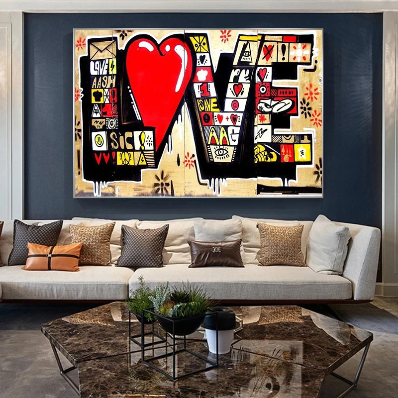 

Poster HD Prints Wall Art Print Street Graffiti Red Love Abstract Canvas Painting Art Wall Picture for Living Room Decoration
