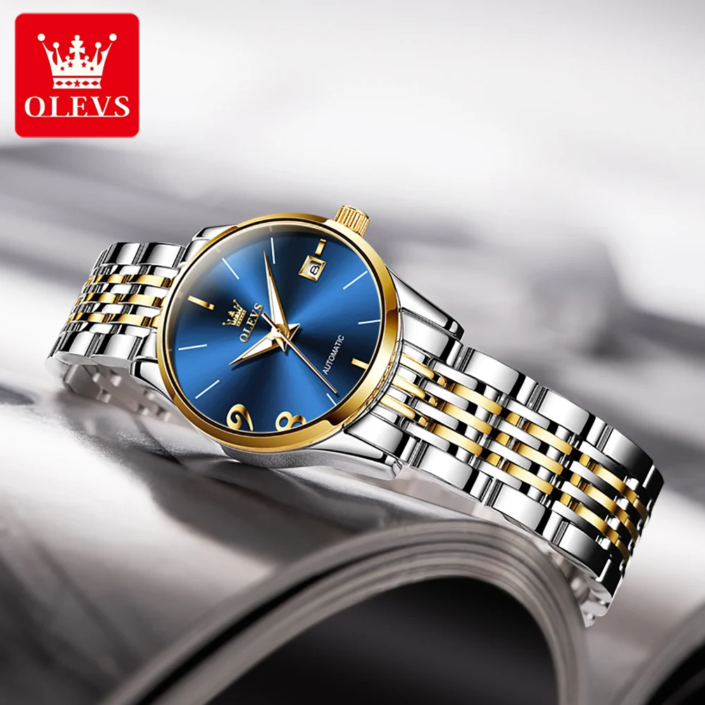 Enlarge OLEVS New Women Automatic Mechanical Wristwatch Week Calendar Display Waterproof Fashion Ladies Watch Stainless Steel Watch Lady