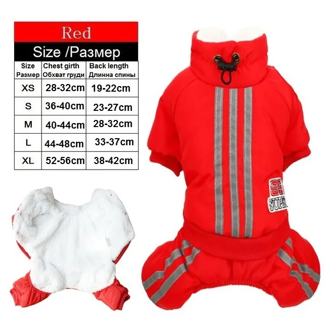 Warm Winter Pet Dog Coat clothes Thick fleece inside dog Jumpsuits overall Pet Parkas Outfit Clothing for teddy poodle small pet - Цвет: Красный