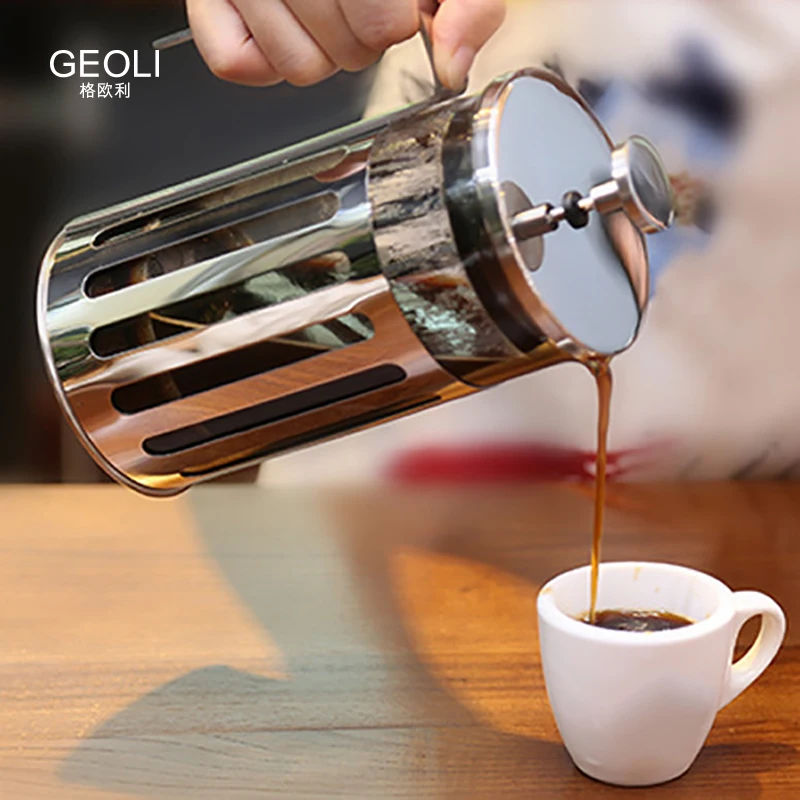 

French Press Coffee Filter Pot Teapot Tea Coffee Maker Stainless Steel Heat-resistant Glass For Coffee Drinkware