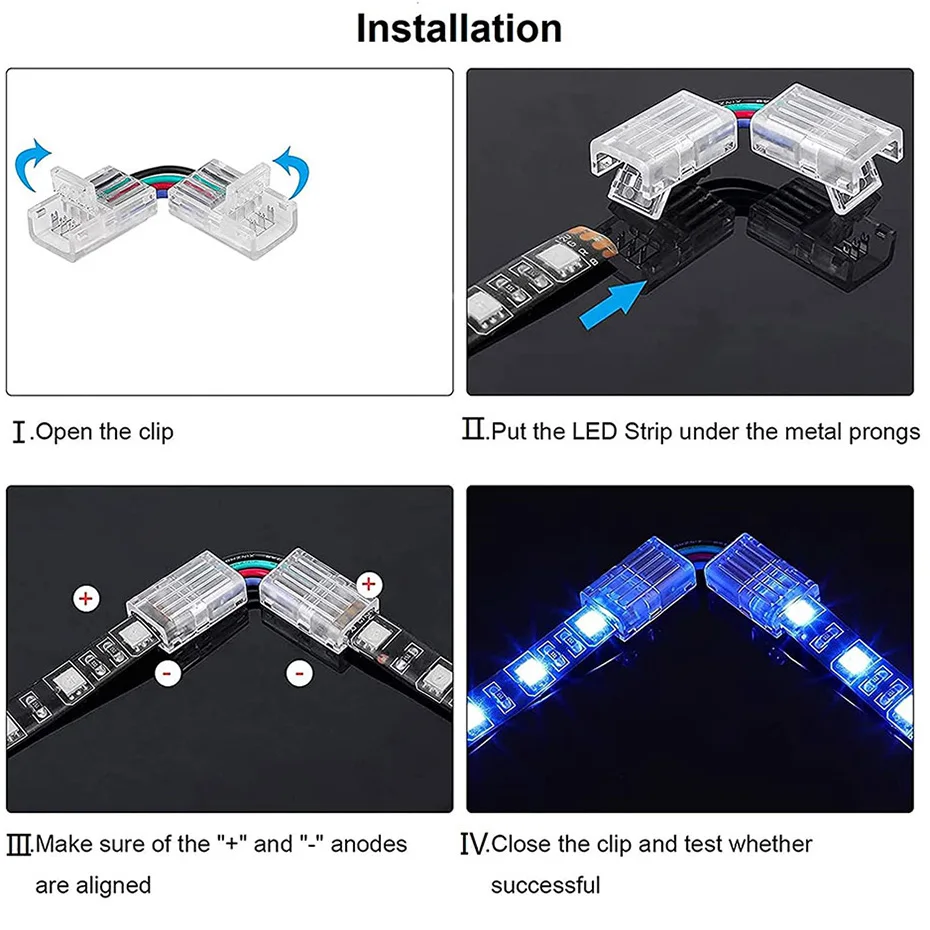 Соединитель для светодиодной ленты RGB 3/4 Pin 10 мм L-образные фоторазъемы SMD 5050 WS2811
