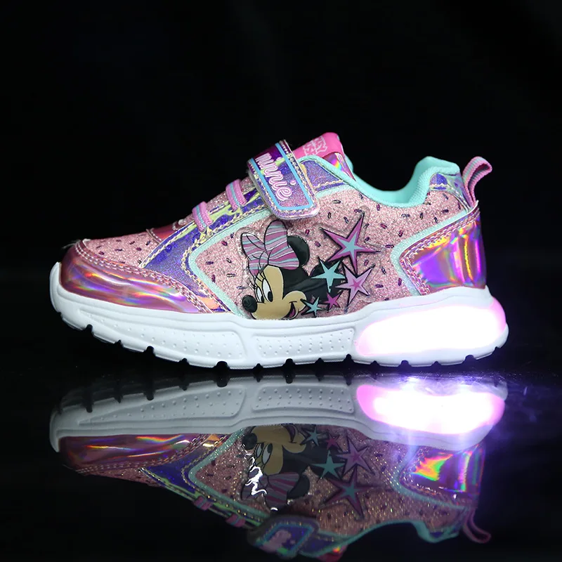 Disney karikatür minnie mouse çocuk rahat ayakkabılar kızlar spor ayakkabı rahat LED ışık flaş ayakkabı bebek elsa prenses ayakkabı