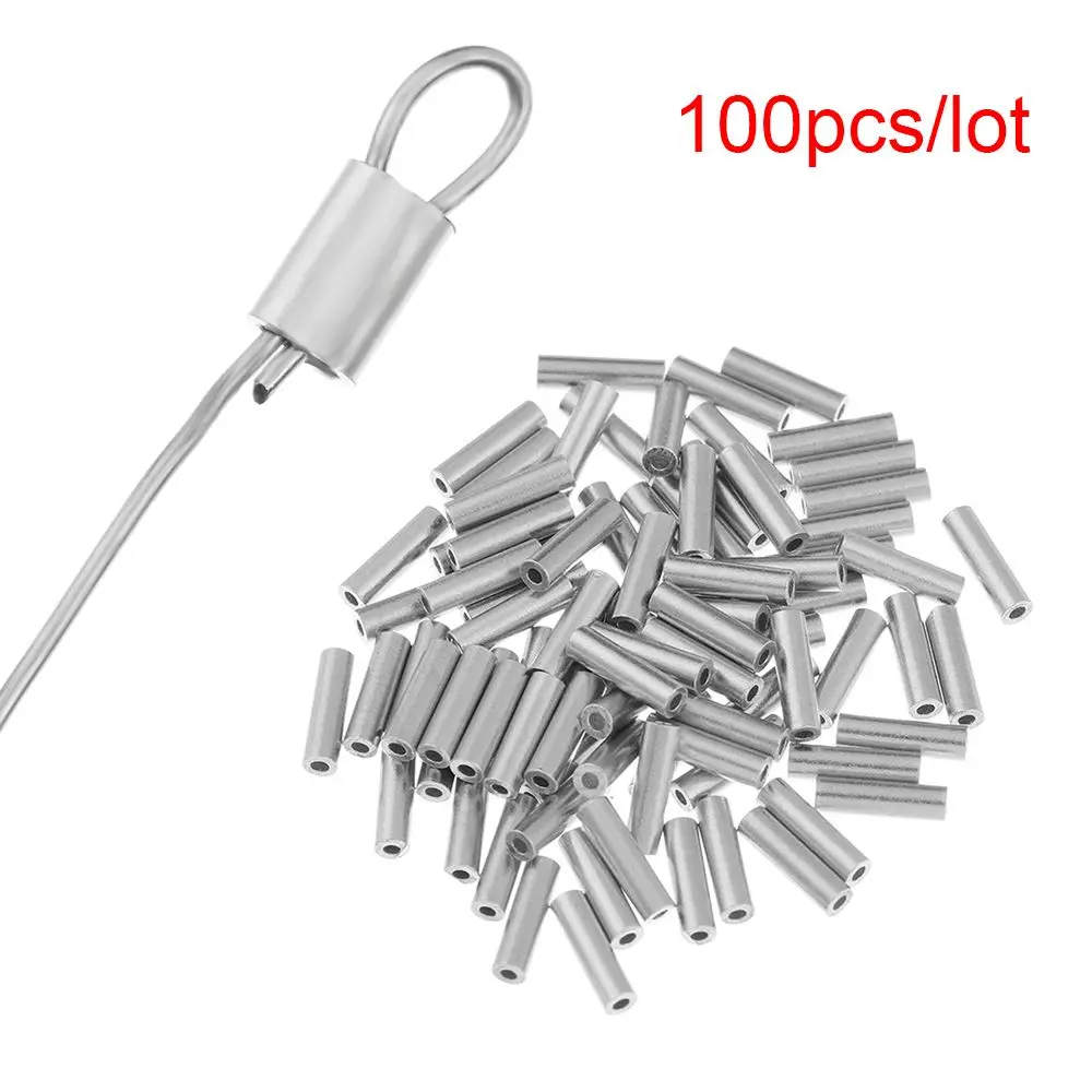 100pcs/lot White Round Real Aluminum Tube Wire Pipe Crimp Sleeves Sea Fishing Line Tube accessories
