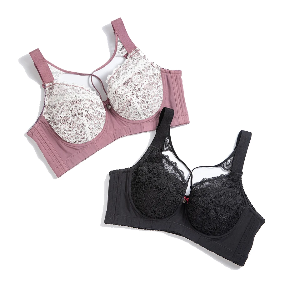 Women Push Up Bra Full Coverage Underwire Lace Floral Suppotive Cross Straps Thin Cup Bras Female Lingerie 36 38 40 42 C D E F G
