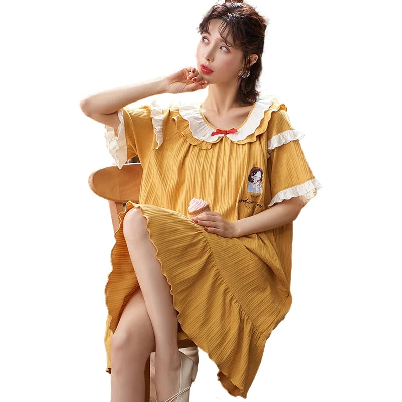 

New Pajamas Women's Spring and Summer Plus Size Pajamas Round Neck Cute Loose Thin Home Service Night Gown Soft