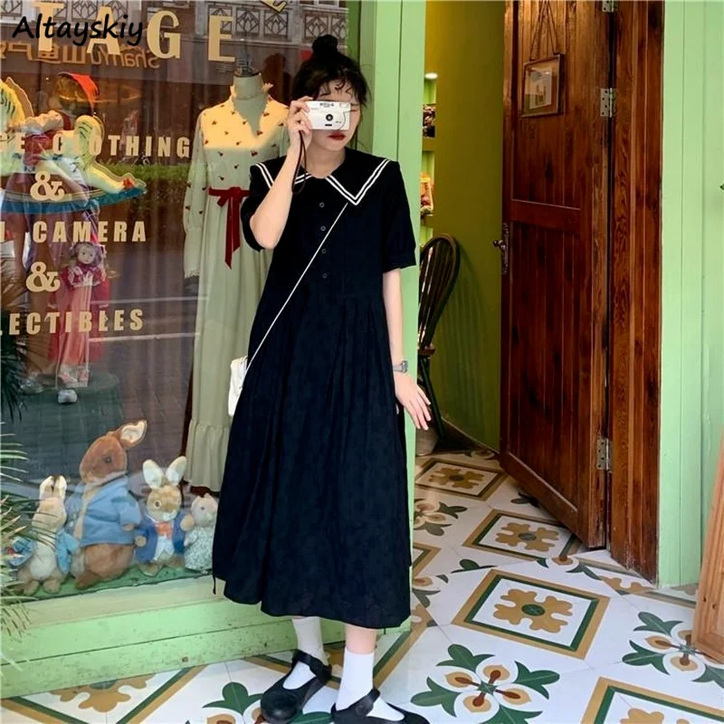 

Платье женское, с матросским воротником, с коротким рукавом, в Корейском стиле
