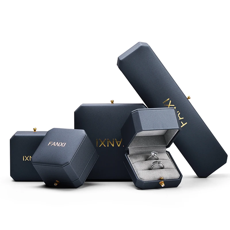 

Oirlv Blue Ring Box Earrings Necklace Jewelry Box High-End Design Octagonal Cut Edge Design PU Leather Storage Box