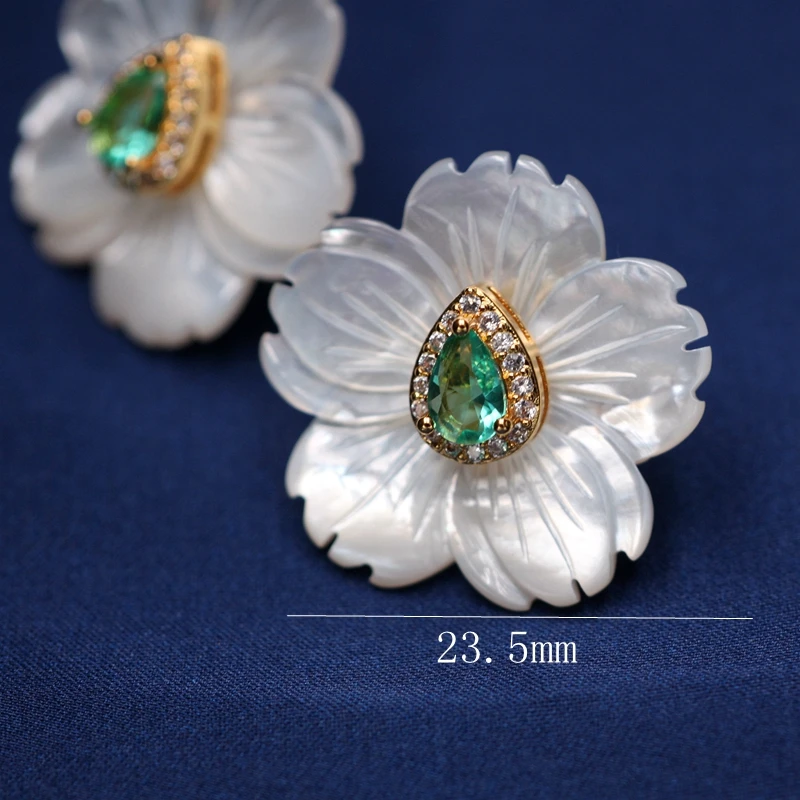 

Natural Shell Earrings For Women Water Drop Green Crystal stone Flower Stud Earring Brincos Statement Ear Jewelry Bridal Earring