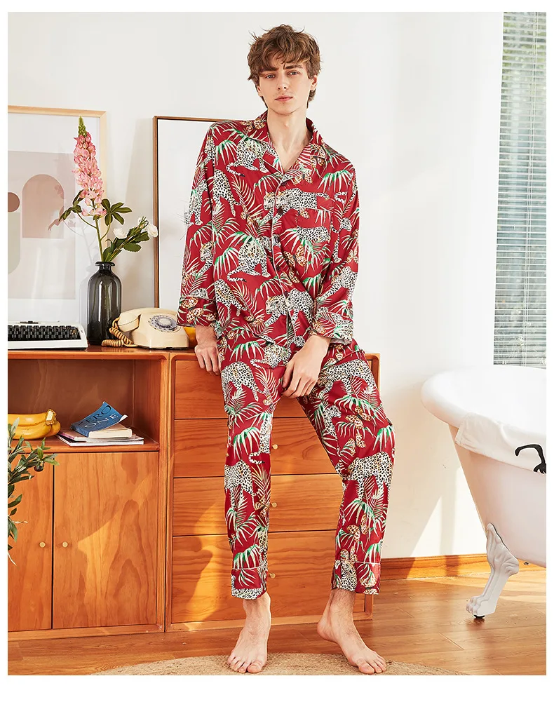 

Пижамный комплект Kwyaster мужской, повседневная одежда для отдыха, атласная ночная рубашка, домашняя одежда с принтом животных, интимное белье...