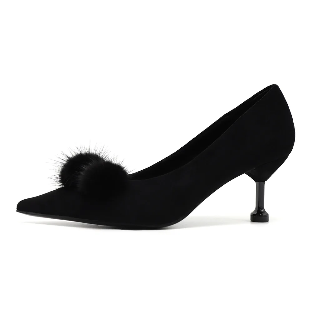 

High Heels Ladies Work Shoes Stiletto Heels Mao Mao Shoes Korean Pointed High Heels Fur Ball Shoes Women