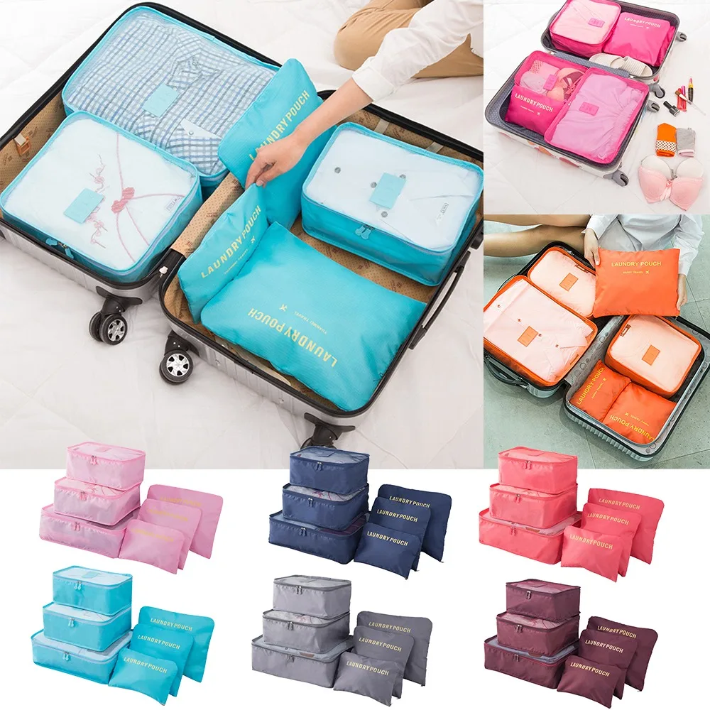 

6PCS Set Travel Organizer Clothes Storage Bag Suitcase Packing Set Luggage Organizer Clothes Shoe Packing Tidy Pouch Cube Bag