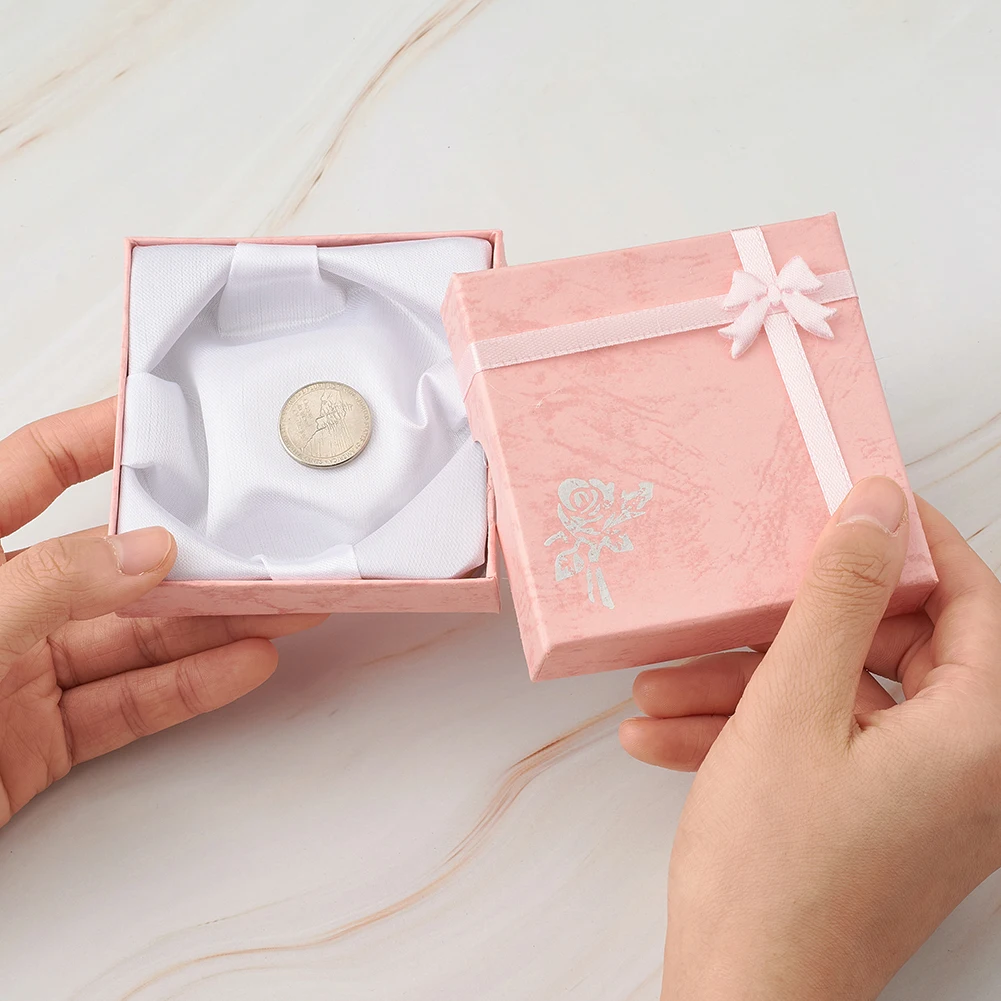 6pcs Square Cardboard Bracelet Gift Boxes Flower Pattern Bracelet Storage Organizer Box Mix Color 9x9x2cm With Sponge