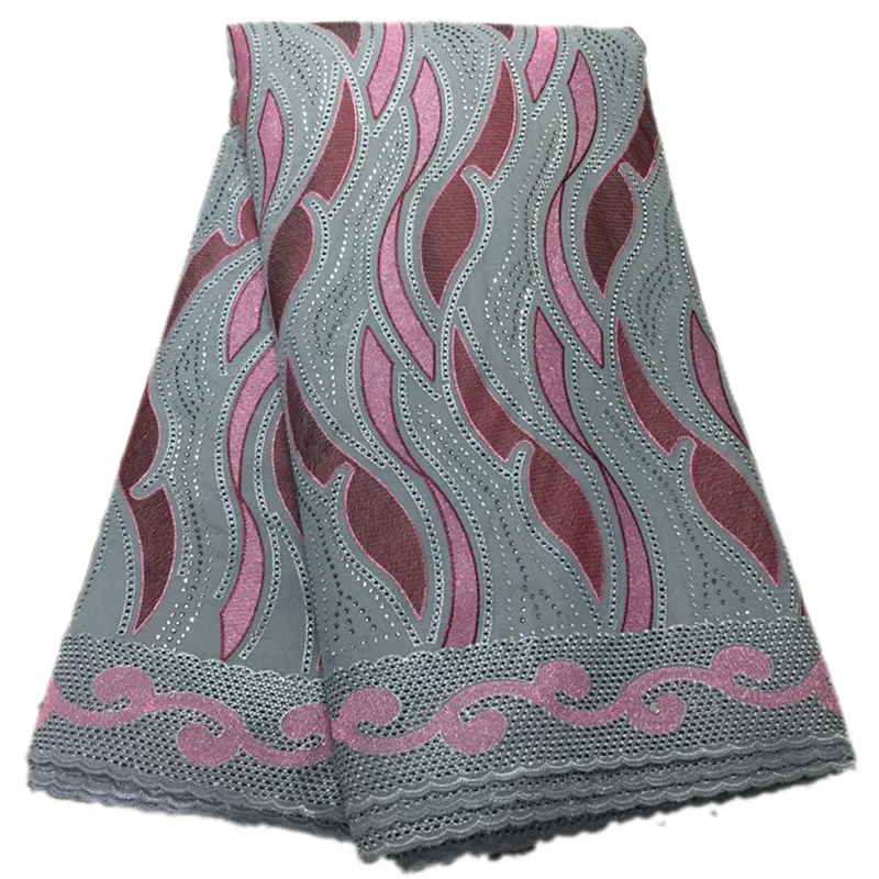 

Swiss Voile Lace for women dresses huge waves pattern with rhinestones PS80 new arrival hollowed out design Cotton Fabric