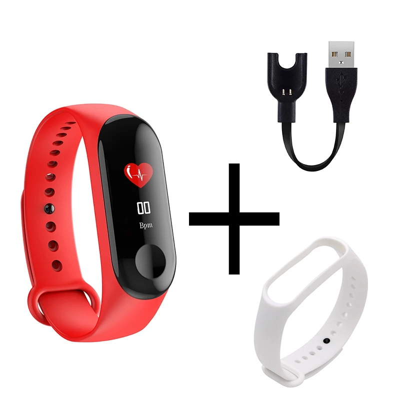 Red And White M3 мужской женский умный Браслет цветной экран Смарт-браслет IP67 Водонепроницаемый кровяное давление сердечный ритм фитнес умный Браслет - Цвет: Red And White