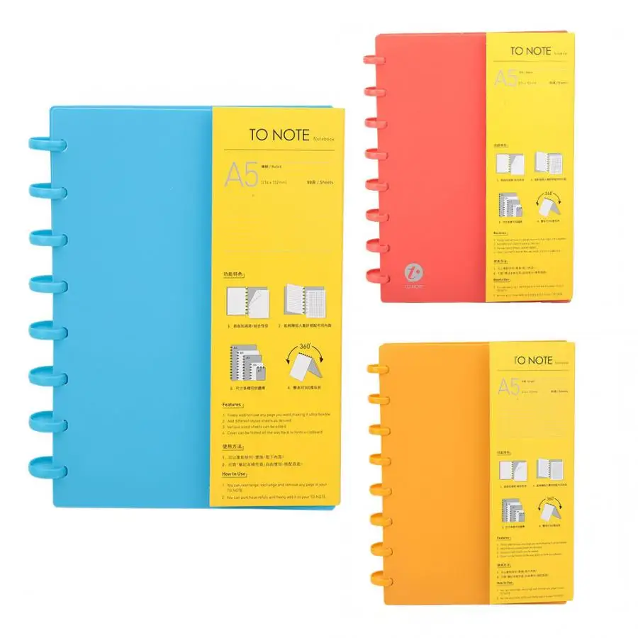 Portable A5 Mushroom Hole Binder Refillable Writing Paper Notebook Office School Supplies 360 degree folded notebook