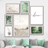 bird beach grass dandelion cactus flower calm waves prints and posters nordic poster wall art canvas painting living room decor