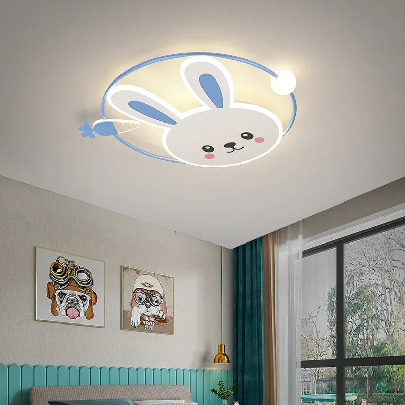 

New LED Ceiling Lights For The Children's Room Bedroom Study Nursery Kids Girls Boy Blue Round Bunny Modern Hanging Lamp Fixture