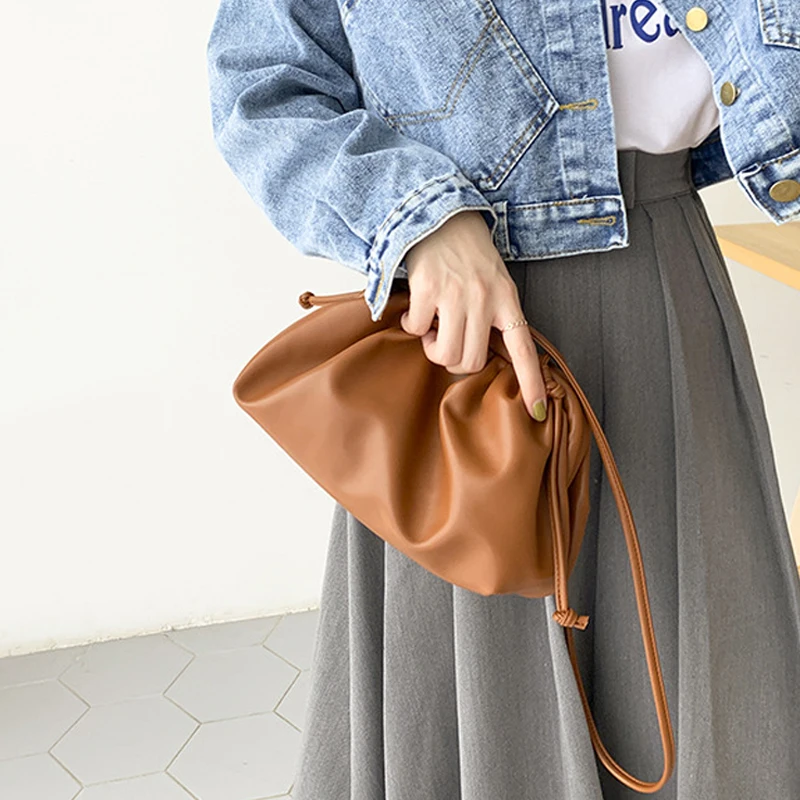 Роскошные женские сумки плиссированные мягкие кожаные сумка через плечо для