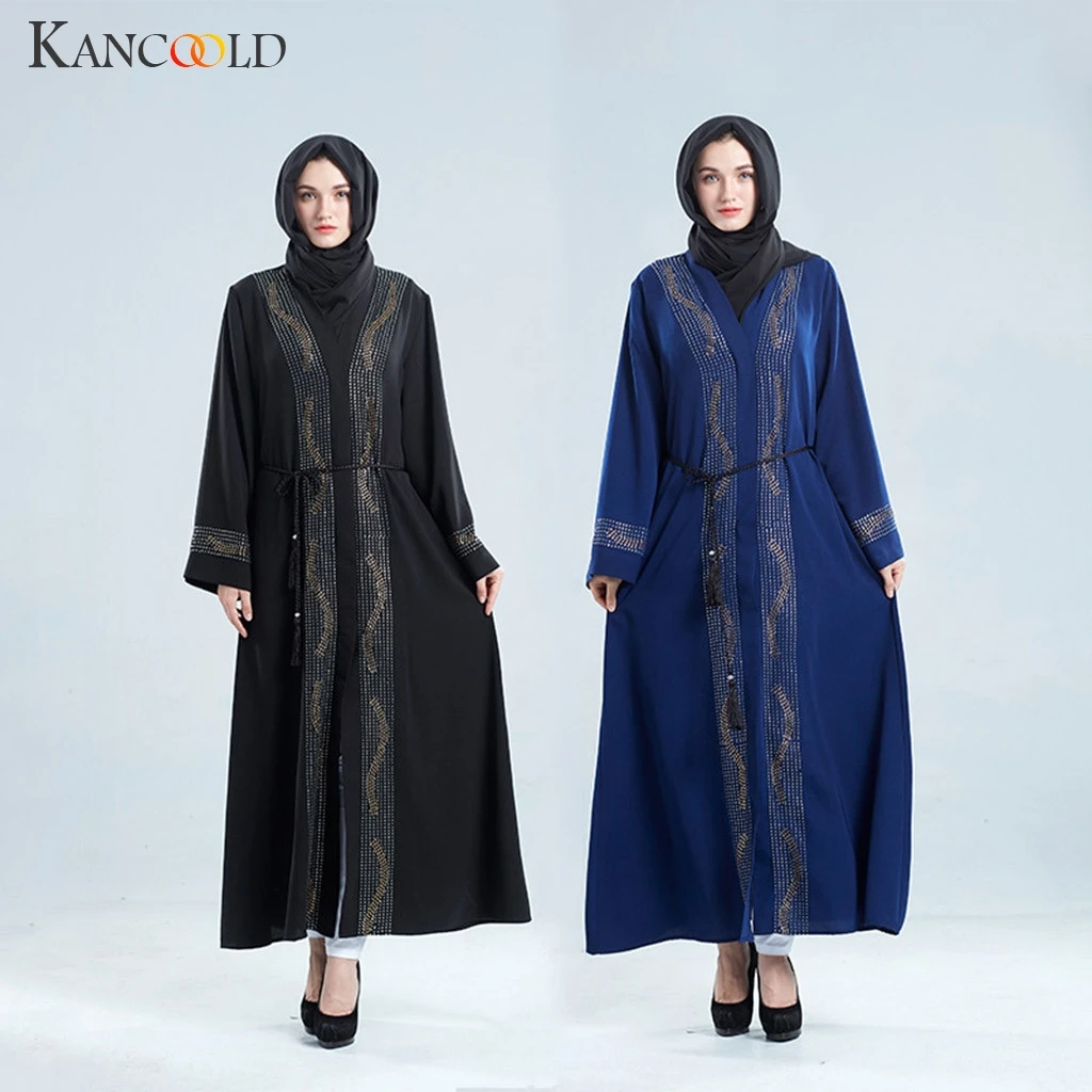 Женское мусульманское платье кардиган с открытой передней частью KANCOOLD Abaya