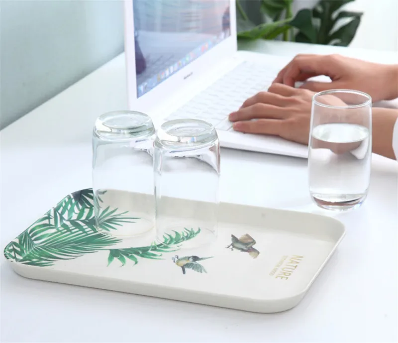 1 pcs Rectangle Fruit Bamboo Fiber Plates Storage Tray Family Dessert Dish Snack Dish Party Home Maintenance Tray Plate petisco