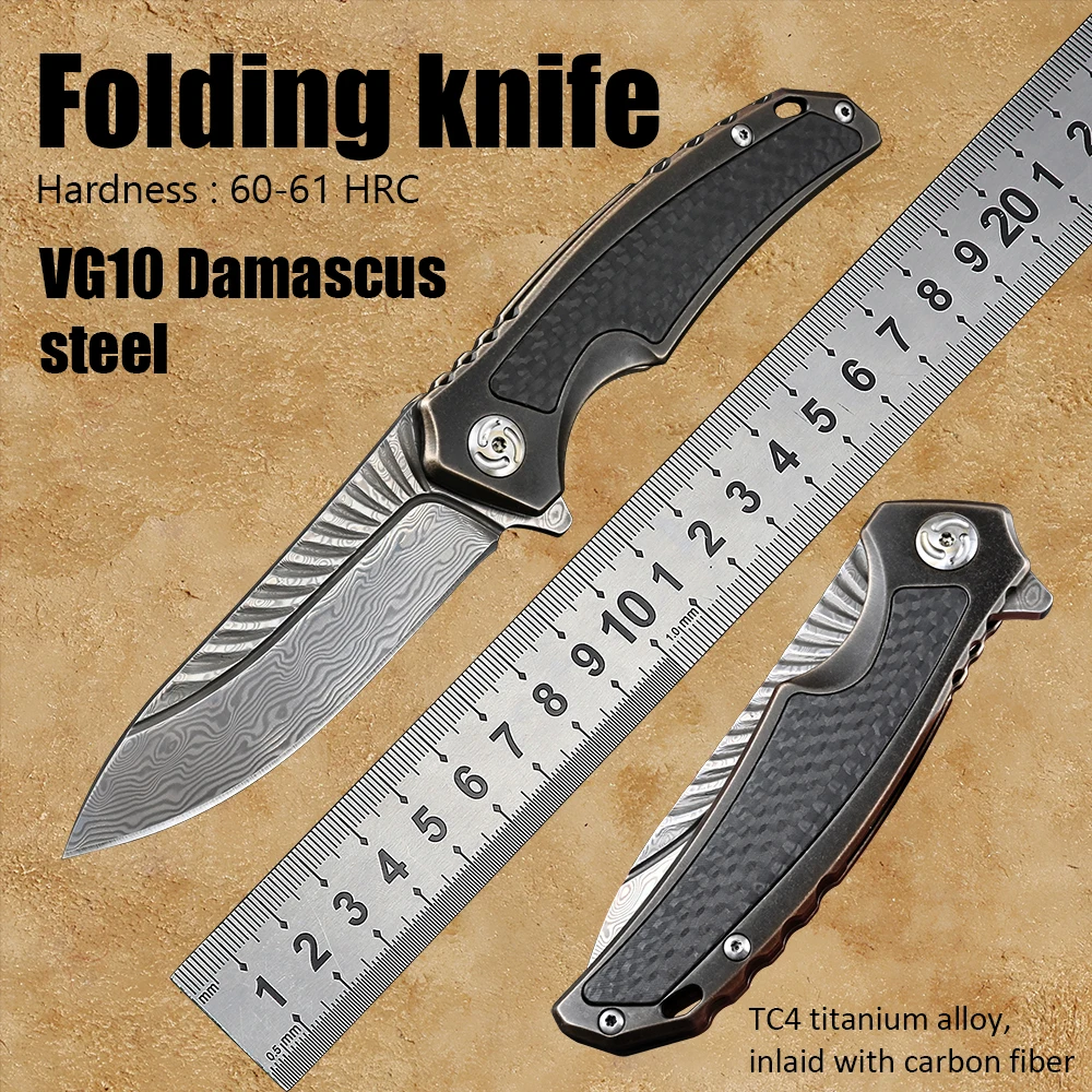 

Damascus VG10 folding blade ball bearing pocket knives hunting knife survival outdoor utility tactical camping self defense knif