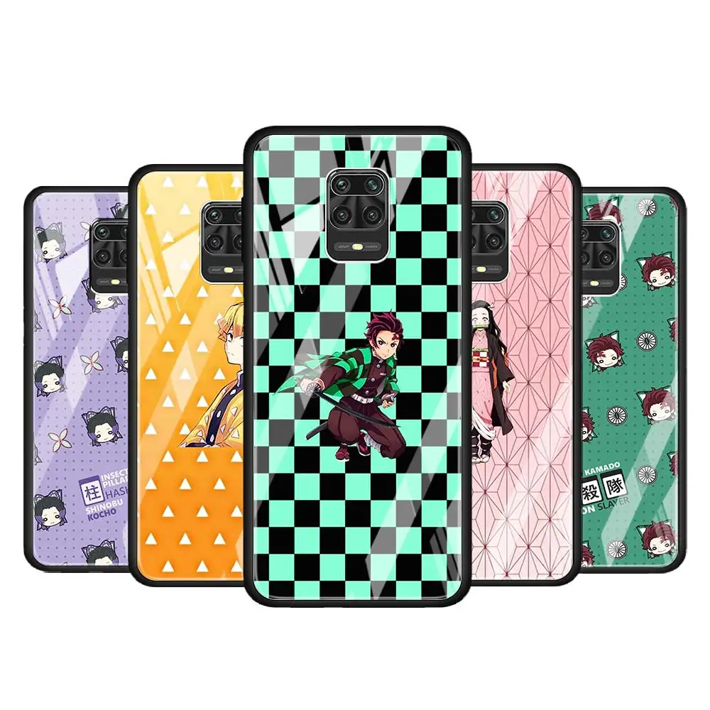

Demon Slayer cute for Xiaomi Redmi Note 10 Pro Max 10S 9T 9S 9 8T 8 7 Pro 5G Luxury Tempered Glass Phone Case Cover