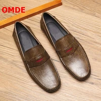 omde italian men shoes luxury soft genuine leather gold loafers casual shoes men penny loafers mocasines hombre driving shoes