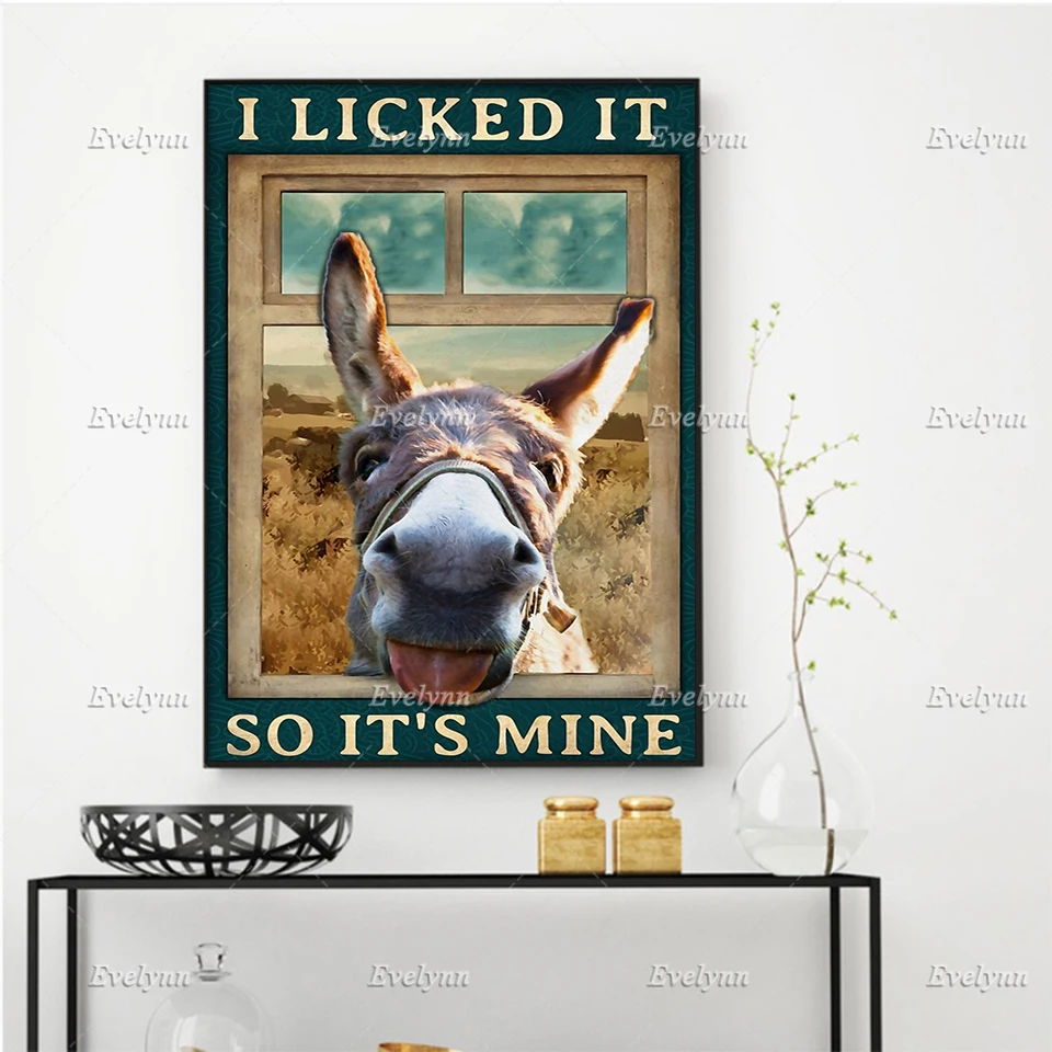 

Donkey Retro Poster Farmer Farming Gifts I Licked It So It's Mine Poster Wall Art Prints Home Decor Canvas Floating Frame