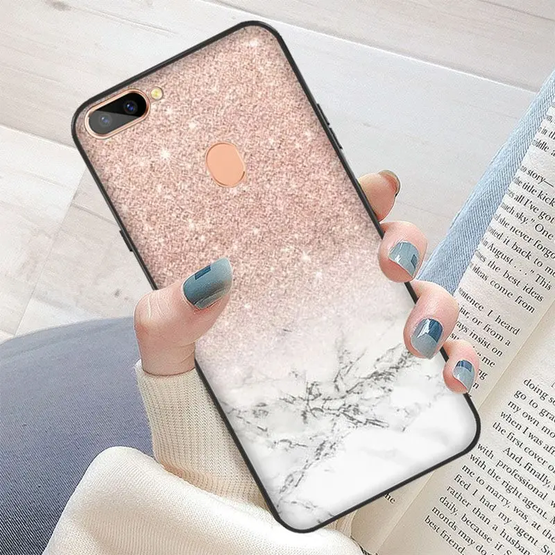 Цвет: розовый золотистый Роза с блестками принтом силиконовая Черная защитная