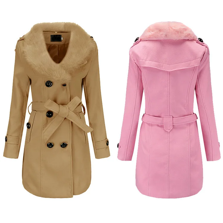 

Woolen Coat Womens Coats Winter Girls Windbreaker Faux Fur Collar Double Sided Female Long Blend Coat Plus Size 4xl 5xl Overcoat