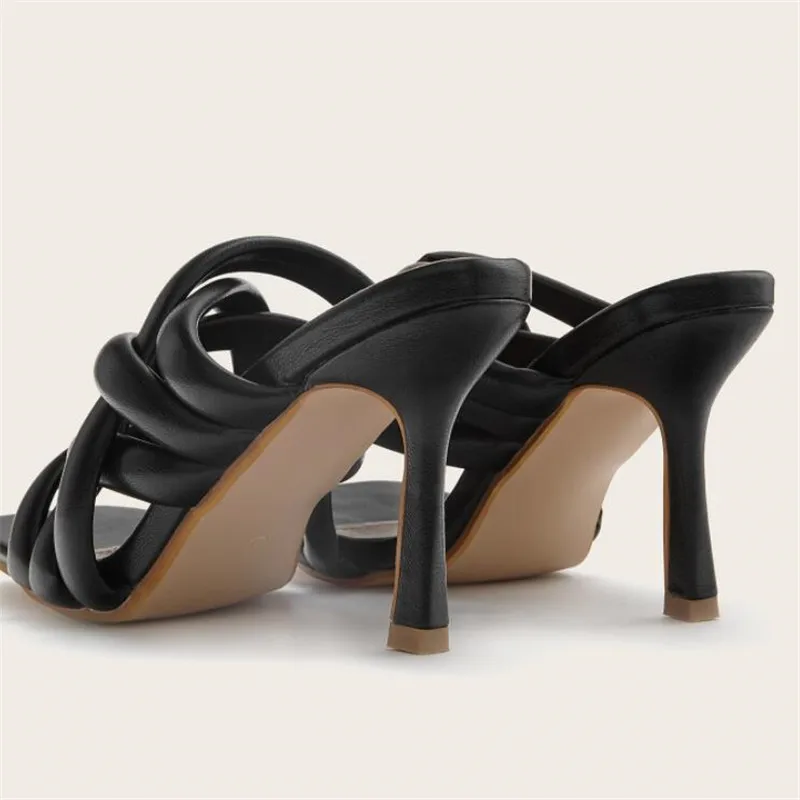 

2021 new net celebrity sandals high quality sexy square toe woven women's shoes 10CM stiletto sandals fashion show 3-8 9