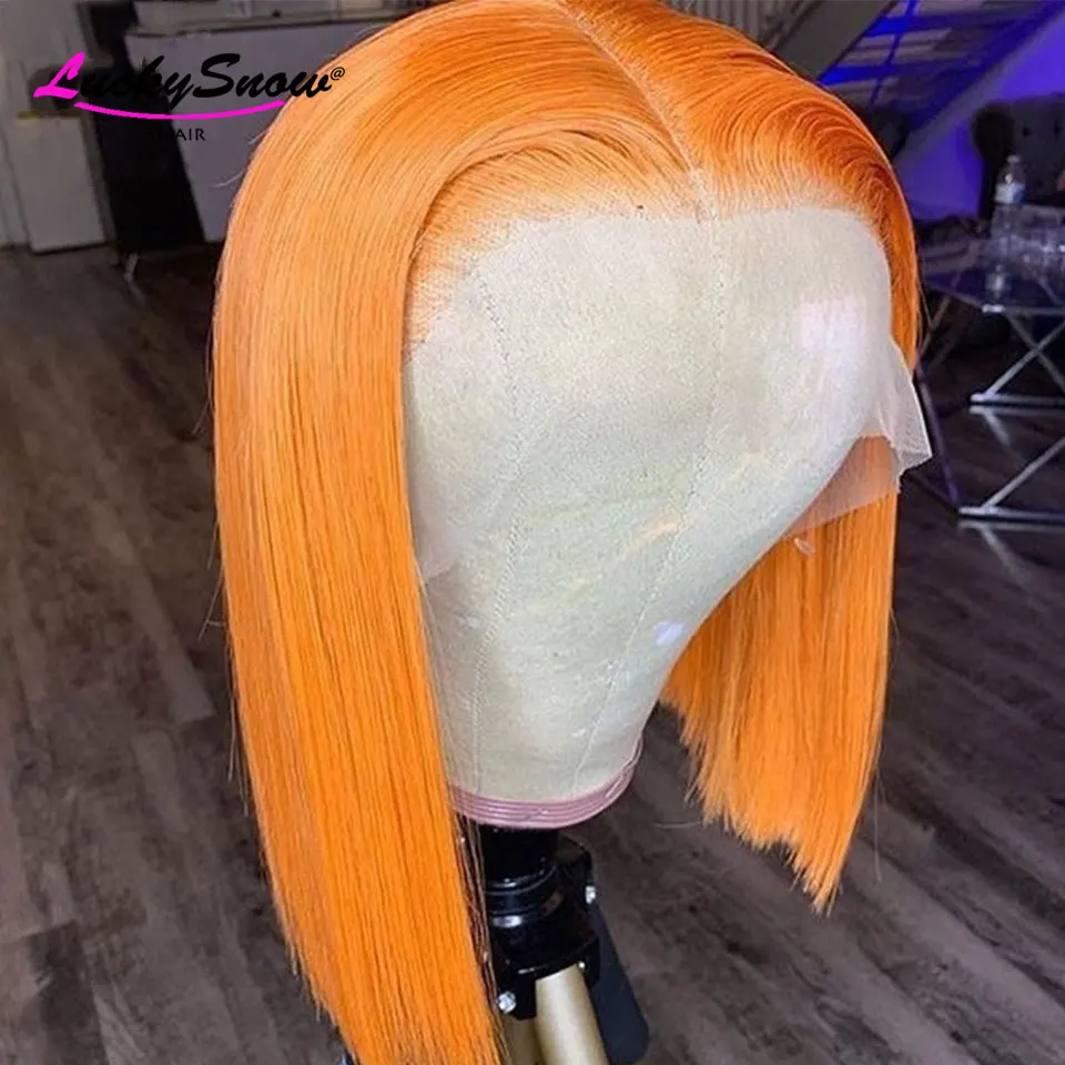 

150% Orange Lace Front Wig Bob 13x4 Pre Plucked Brazilian Remy 4x4 Closure Wigs Women Straight Color 13x1 T Part Wig