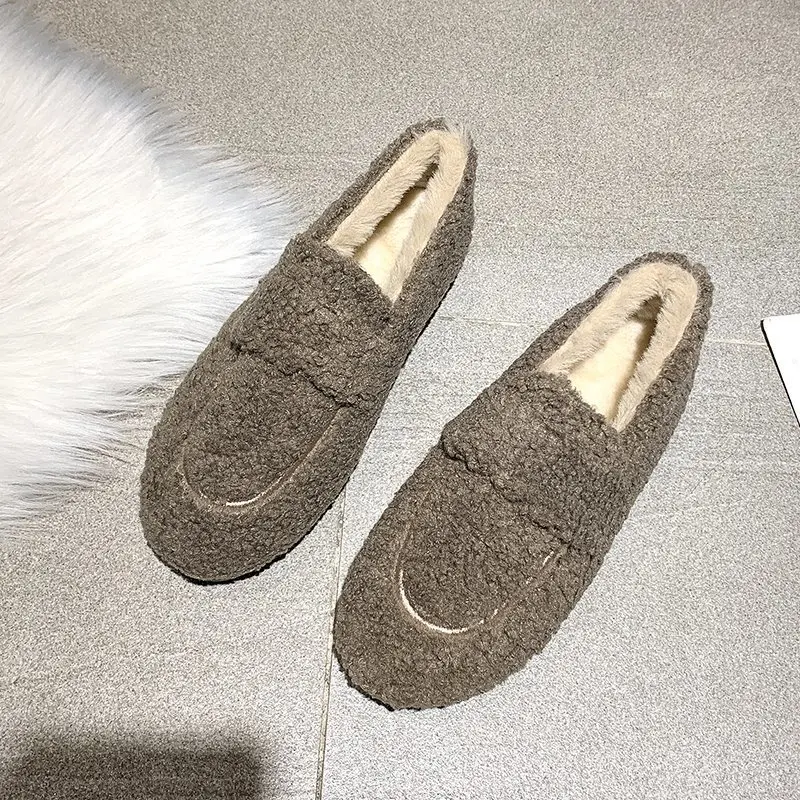 

20201Brand Spring Winter Womens Flats Ladies Slip on Plush Warm Casual Loafers Female Comfy Flat Desigener Woman
