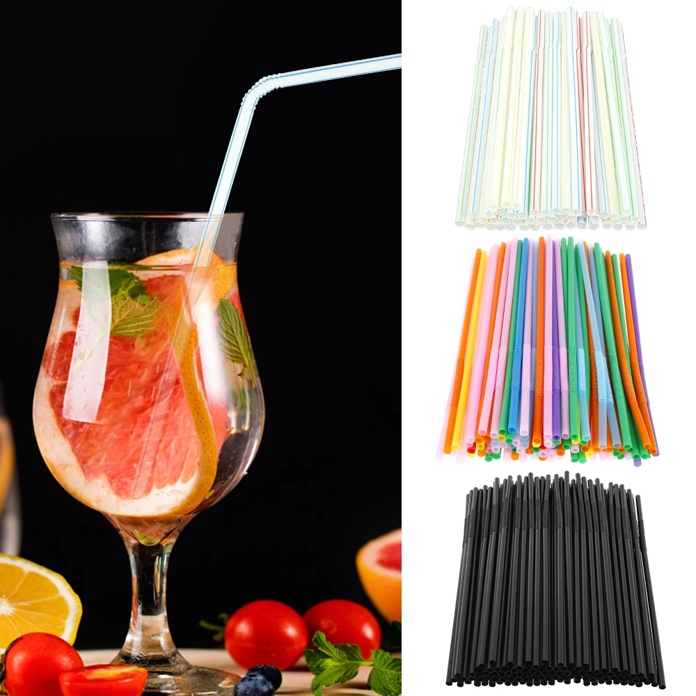 

50/100 Pcs Disposable Straws Caliber 6mm Length 210/260mm Colorful/Black/Colorful Stripe Drinking Straws Long Flexible Straws