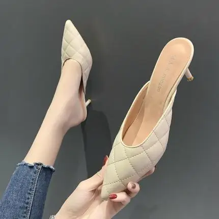 

Women Slippers Summer High Heels New Fashion Stiletto Pointed Toe All-match Women's Sandals and Slippers Slides Tacones Mujer