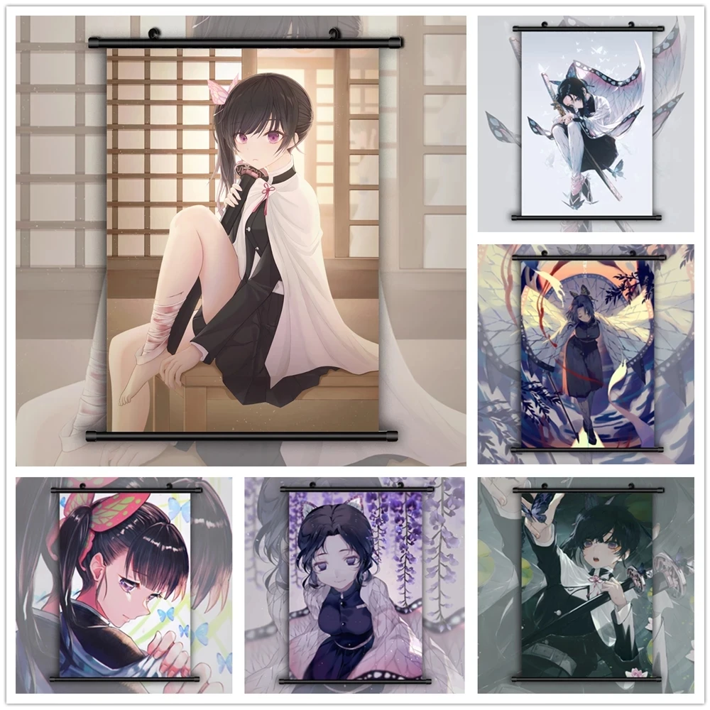 

Japanese Print Demon Slayer Pictures Canvas Home Decor Anime Poster Plastic Scroll Hanging Painting Bedside Background Wall Art
