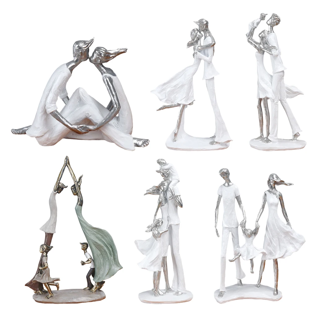

Family Sculpture Couple Lovers Parent Child Figurine Display Bookshelf Wine Cabinet Statues Tale Centerpiece Decorations