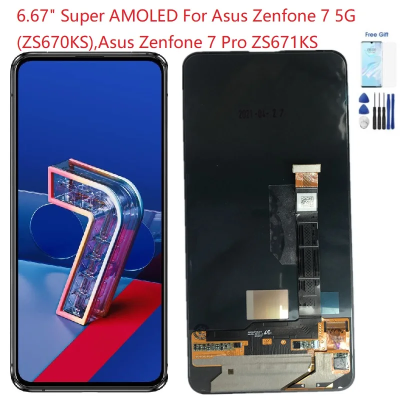 ЖК-экран Super AMOLED 6,67 дюйма для Asus Zefone 7 ZS670KS, дигитайзер с сенсорным экраном для Asus Zenfone 7 5G ZS670KS, дисплей