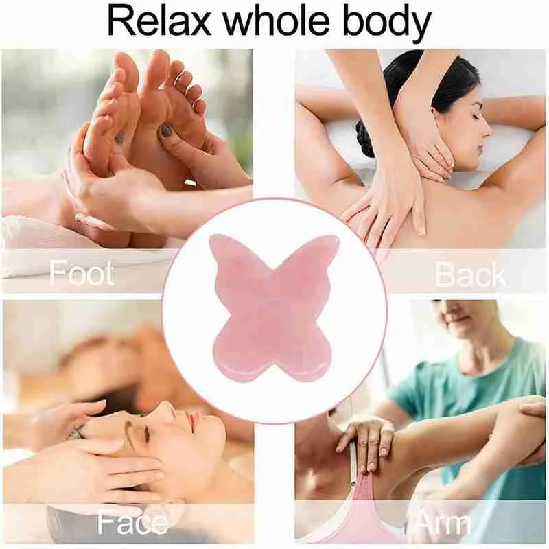 

Butterfly Shape Jade Scraping Board Natural Rose Quartz Gua Sha Tool Face Massage Healing Skin Detox Chin Lift Firming Massager