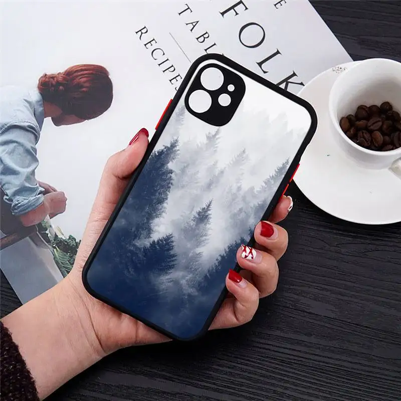 

Mountain Pine Tree Forest Mountain Peak Mist Phone Case matte transparent For iphone 7 8 11 12 plus mini x xs xr pro max cover