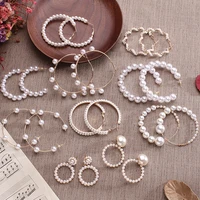 simple plain metal pearl hoop earrings fashion big circle hoops statement earrings for women party jewelry