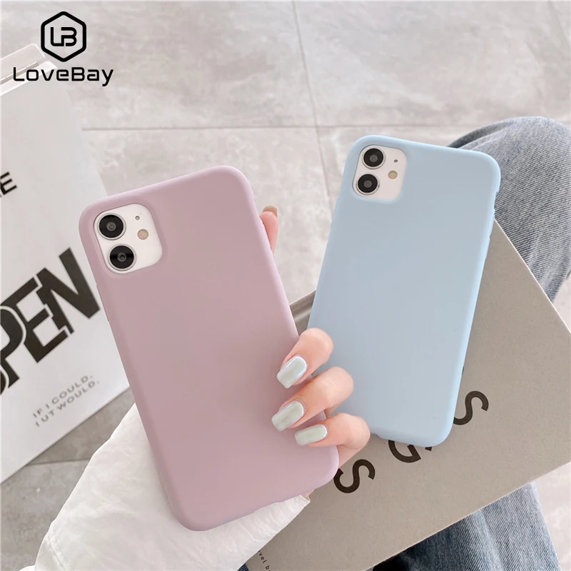 Милый матовый однотонный чехол Lovebay для iPhone 11 Pro Max XS XR простой силиконовый 7 8 Plus