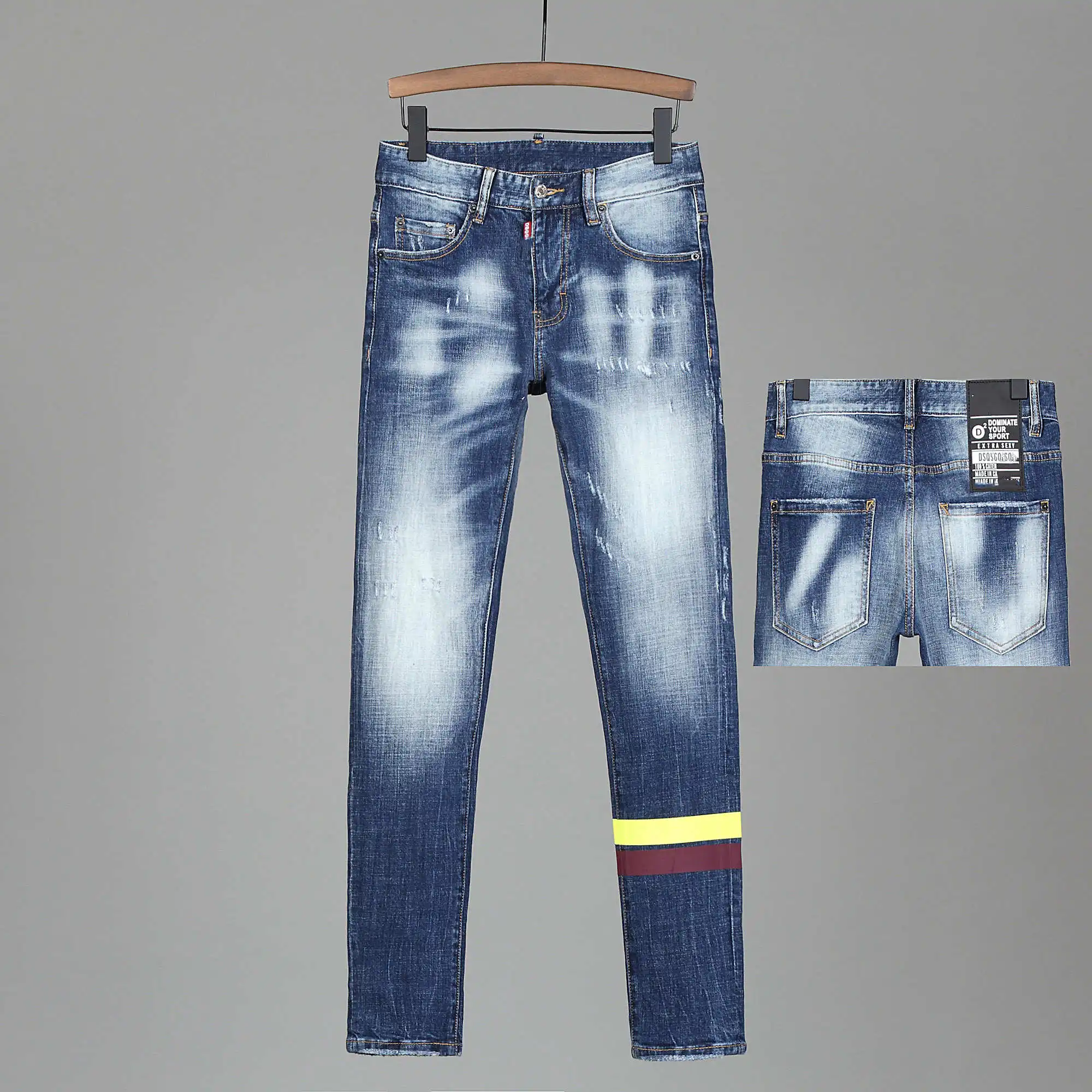 Джинсы мужские стрейчевые, брендовые европейские штаны dsq, узкие джинсовые брюки на пуговицах, синие брюки-карандаш с дырками