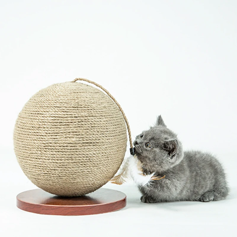 

Cat Playing Toy Wooden Bottom Plate Straw Grinding Claw Climbing Frame Cat Toy Scratch Board with Sisal Hanging Ball