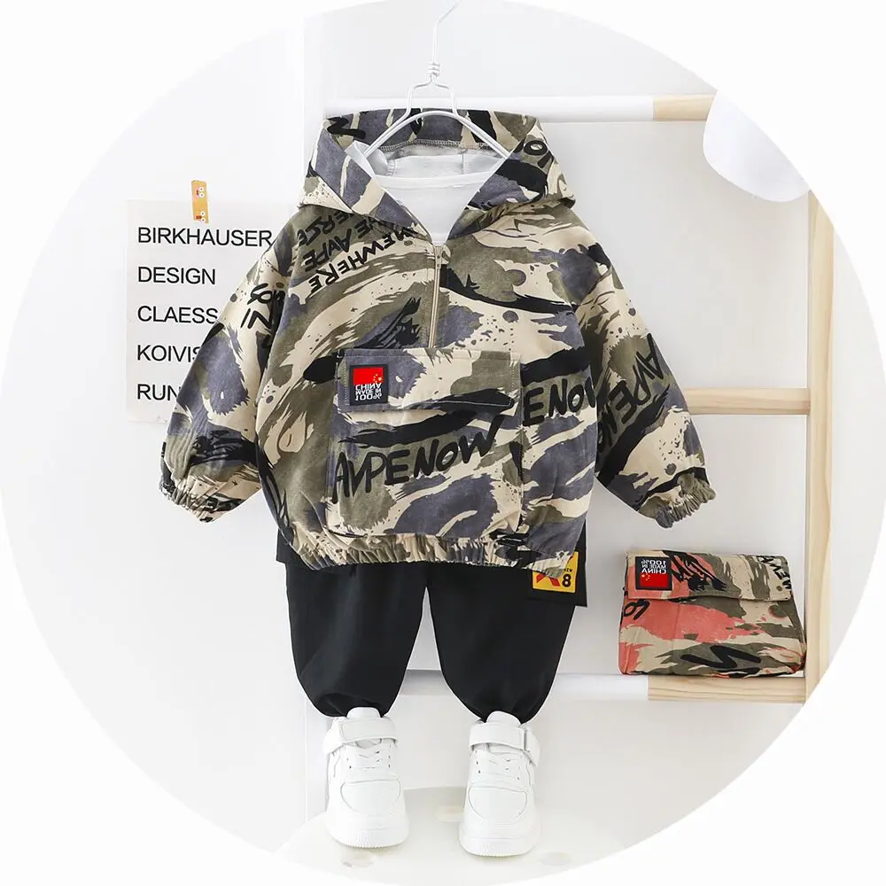 

Спортивный костюм для мальчиков, хлопковая толстовка с капюшоном и штаны, комплект одежды из 2 предметов, весна-осень