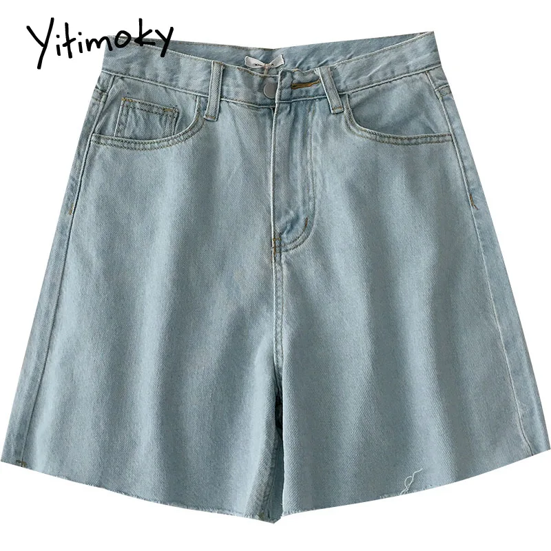 

Yitimoky Vintage Denim Shorts Women Wide Leg Jeans Clothing High Waist Zipper Fly Pockets Casual 2021 Summer Fashion Clothing