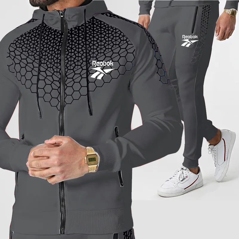 

2021 Men Polyester Sweatshirt Sporting Fleece Tracksuits Gyms Spring Jacket + Pants Casual Men's Track Suit Sportswear Clothes