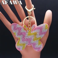 2022 cut pink color crystal key chain for women big bag accessories gold color jewelry porte clefs bijou de sac kxhk6s01